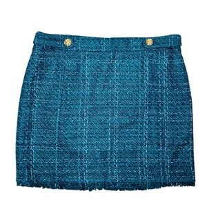 NEW White House Black Market Teal Blue Tweed Boot Skirt Gold Buttons Size 14